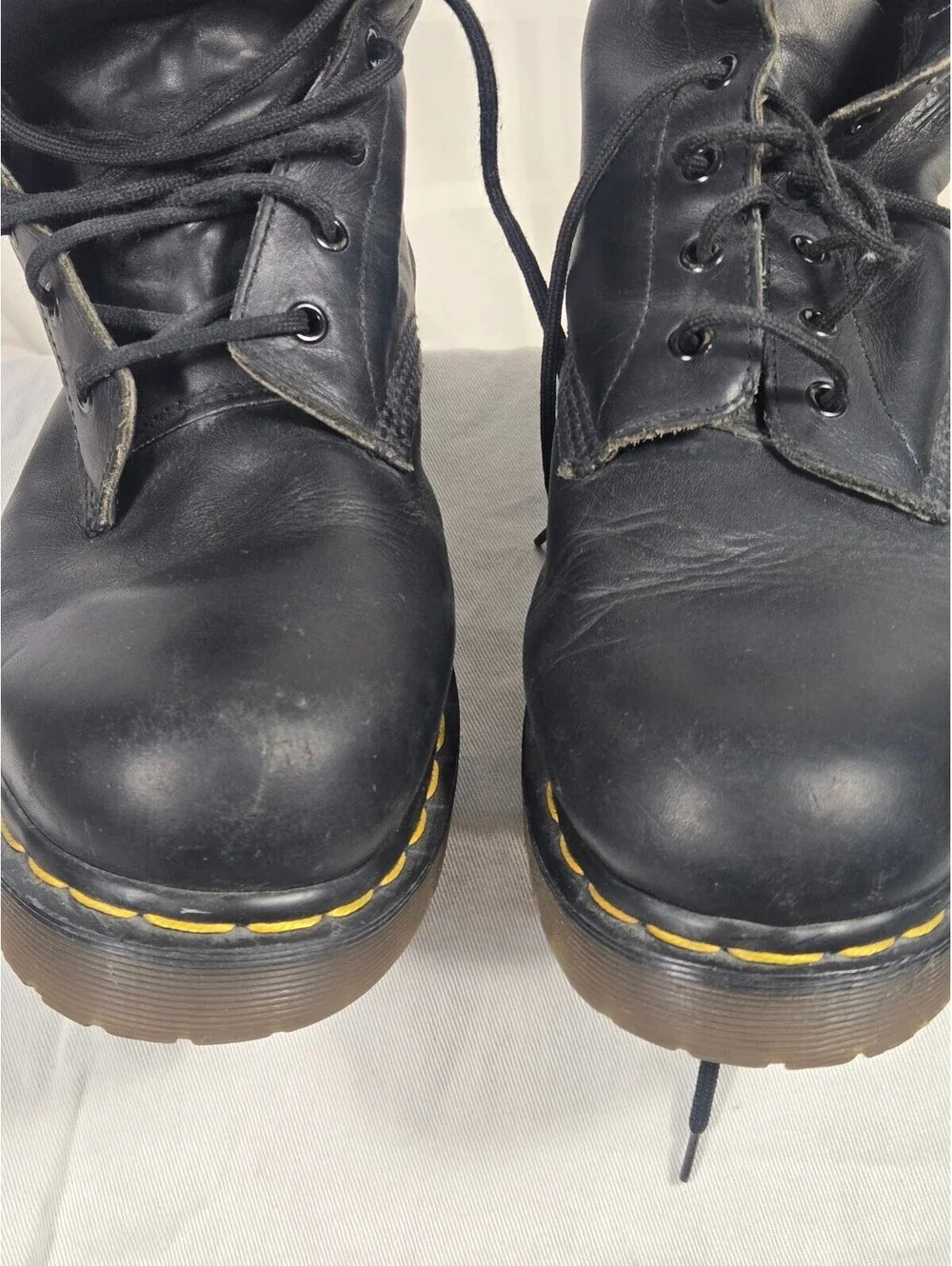Vintage Dr. Martens 939 6-Eye Padded Collar Boots Black Leather Made In England